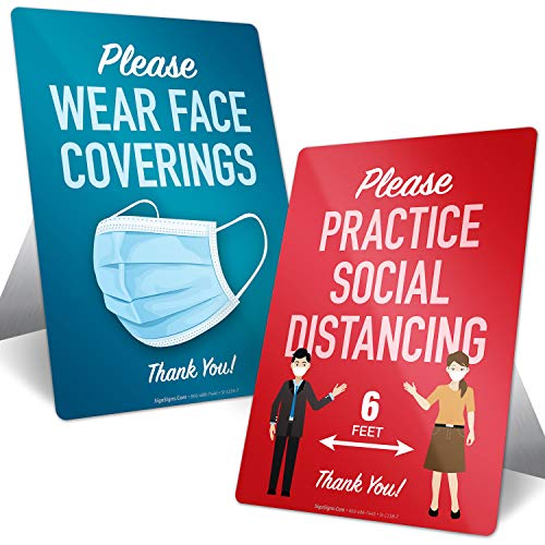 Social Distancing Sign, Mask Required Sign, Combo Pack (2 Signs) Countertop