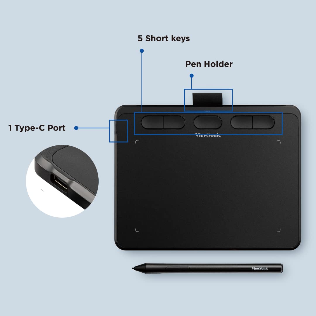 ViewSonic PF720 Tableta gráfica de 7 pulgadas, portátil y versátil para estudiantes y creativos, 8.192 niveles de presión de lápiz y +-60 grados de inclinación, compatible con Mac y Windows