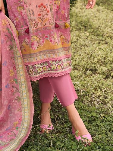 Image of INDO ERA Women's Straight Linen Floral Printed Kurta & Pant with Dupatta Set | Kurta Sets For Woman