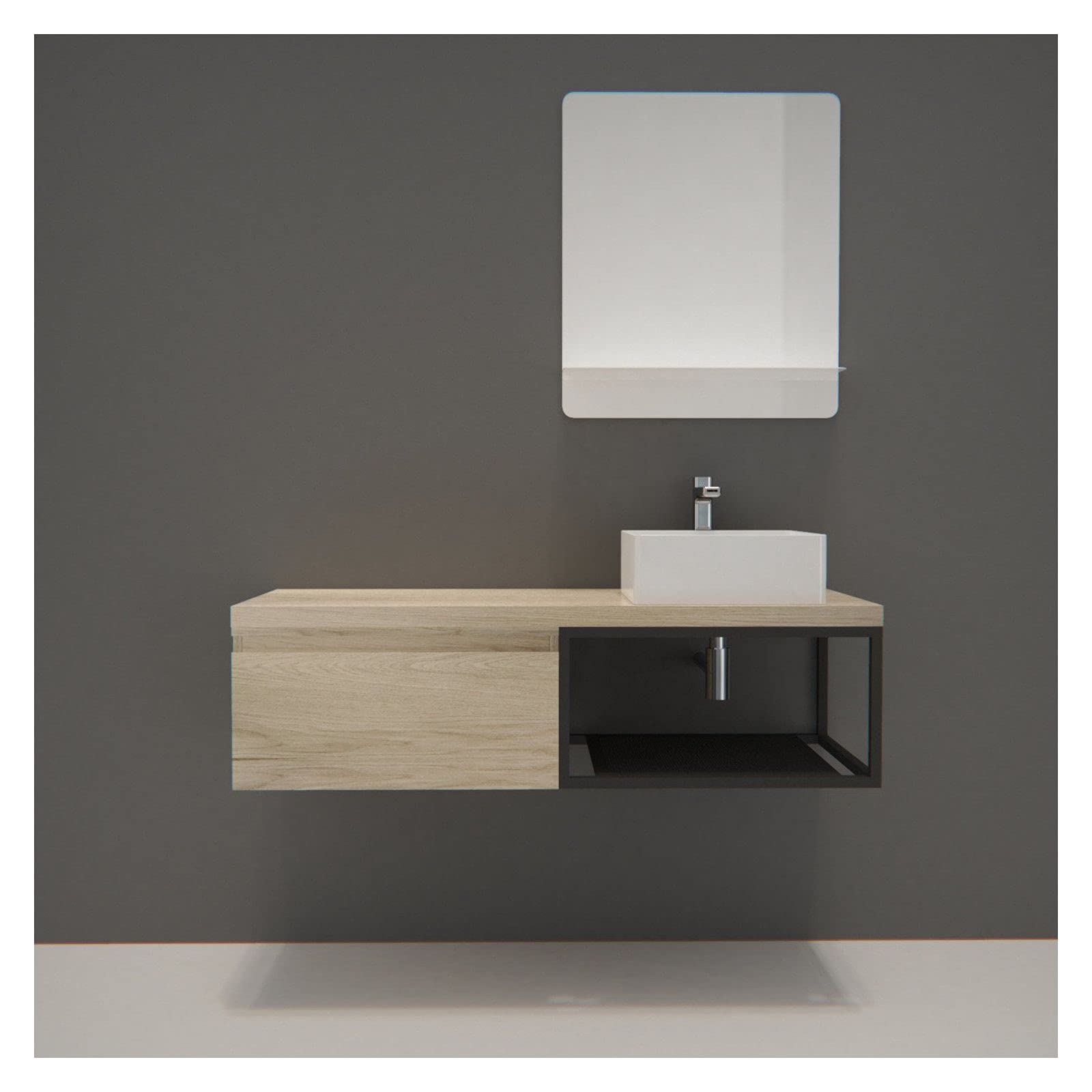 Mueble de baño de madera y metal Will – encimera colgante de 120 cm + lavabo + espejo