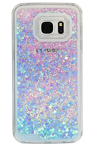 BLLQ S7 Case, Liquid Quicksand Bling Adorable Flowing Floating Moving Shine Glitter Love Heart Hard PC Case for Samsung Galaxy S7 (Bling Heart Light Blue)