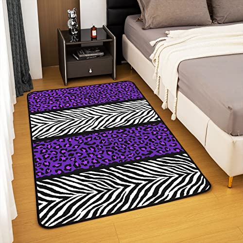 Loussiesd Purple Leopard Living Room Rugs 100x150cm Kids Black White Zebra Living Room Rugs for Cheetah Decorative Carpet Animal Print Indoor Floor Mat Room Decor Accent Rug - Image 4