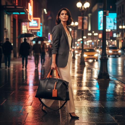 Image of POLICE Warner Vegan Leather 30 LTR. Weekender Duffle Bag for Travel for Men and Women (Unisex) - Black /Tan