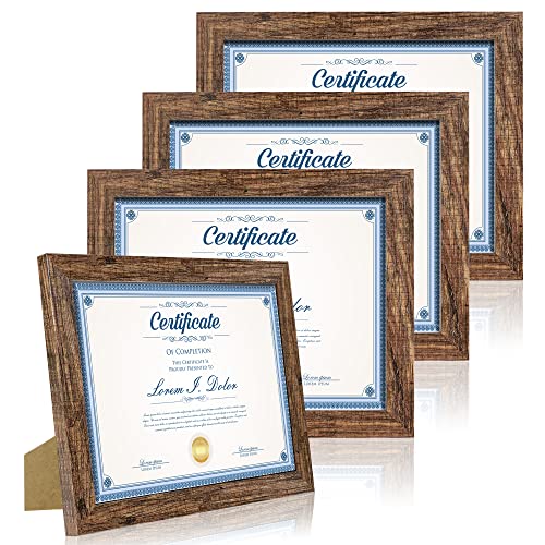 Hongkee 8.5 x 11 Picture Frame Set of 4, Real Glass and Wood Frame, 6x8 Mat
