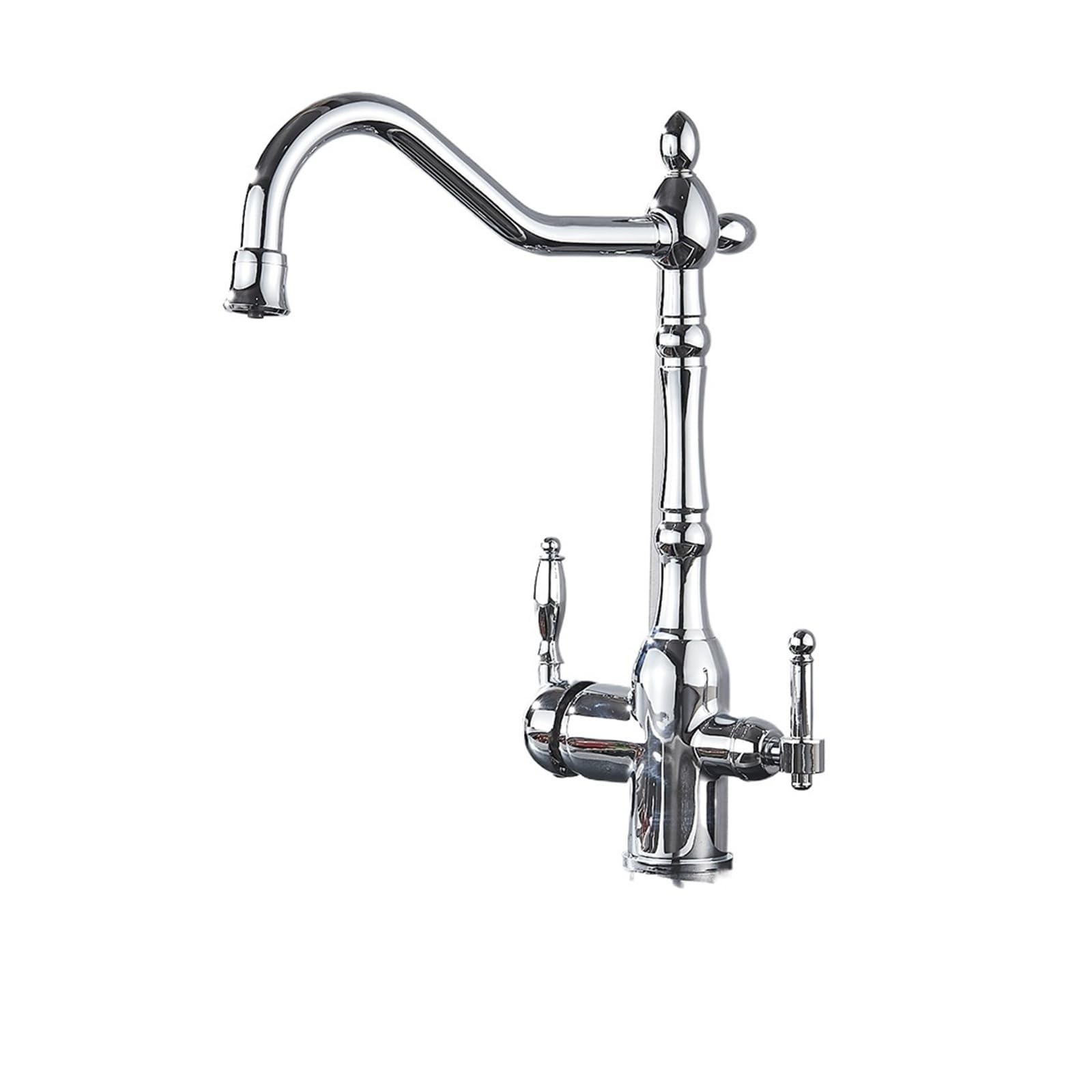 ZQFHSX Antique Brass Filter Kitchen Faucet Deck Mounted Dual Handles 3-Ways Hot and Cold Water Mixer Tap for Most Scenarios(Grey)