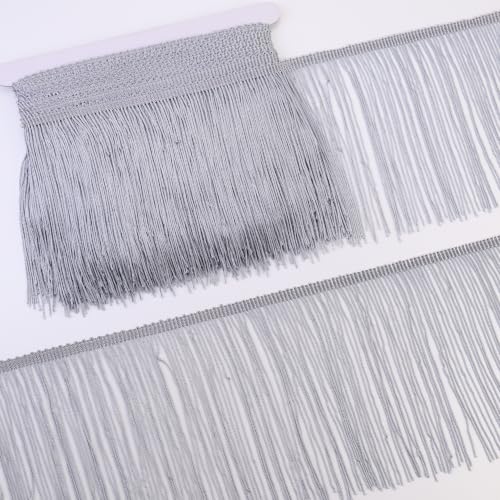 Silver Fringe Trim 6 Inch Sewing and Crafts 5 Yards Decorative Tassel Fringe Ribbon for Curtains Lampshades Pillows Costumes Upholstery & DIY Home Decor