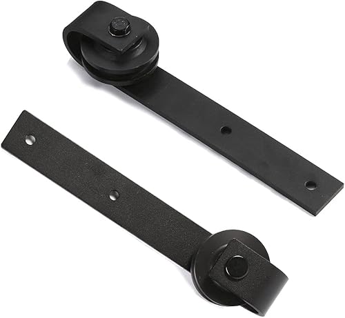 Miniatura 8 de Kit de herrajes para puerta corrediza de granero indiv. de 8 pies, rodillo básico negro, gancho de acero al carbono, sistema de riel plano para