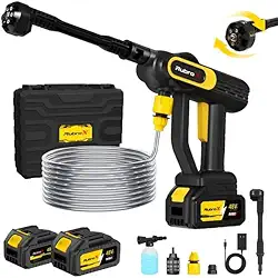 RubroX Lava Jato Portatil Sem Fio 6 em 1, Lavadora de Alta Pressao Portatil Recarregavel 30 Bar, 300W, 6 Niveis Ajustaveis, 2 Baterias, Bivolt, para Carro, Moto, Bicicleta e Areas Externas