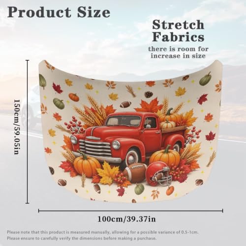 Image of Renewold Fall Football Car Hood Cover,Vehicle Hood Wrap Blanket, for Sedan | Women Men Automotive Exterior Accessories, Easy Install Auto Decor for Football Season Party Holiday, Red Truck Pumpkin