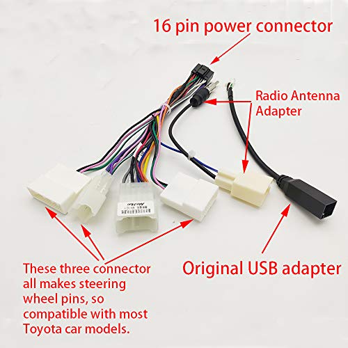 Bestycar Car Radio Stereo Power Harness Wiring For Toyota Corolla Camry Rav4 Yaris Vios Reiz 9/10.1'' Head Unit Cd Player With Universal 16Pin Power Socket Include Factory Usb And Radio Adapter #TOP3