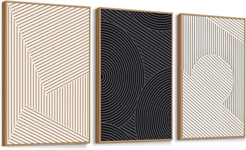 Art mural abstrait noir et blanc TONGYINLI triptyque géométrique pour salon 70x90 cm