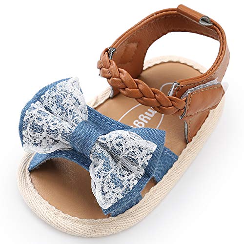 BENHERO Infant Baby Girls Sandals, Premium Soft Rubber Sole Anti-Slip Summer Toddler Flats First Walkers Shoes (6-12 Months Infant, F/Denim)