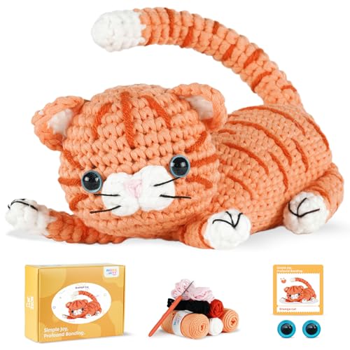 Image of MOREJMTT Crochet kit for Beginners Adults, Learn to Crochet, Include Easy Knitting Soft Yarn, Step-by-Step Video Tutorial, Hook, Holiday Birthday Gift (Orange cat)