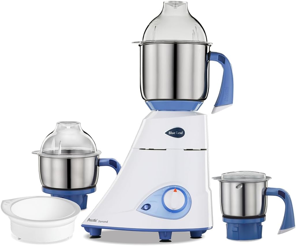 Blue Leaf Diamond MG-214 mixer grinder 750 watt (Blue/White) 3 jars & Flexi Lid, FBT motor with 2yr Guarantee & Lifelong Free Service