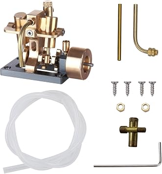 Mini Engine Model Kit That Runs, Inline Double-Cylinder Swing Steam Engine Model for Within 40cm Retro Boat Models Without Boiler