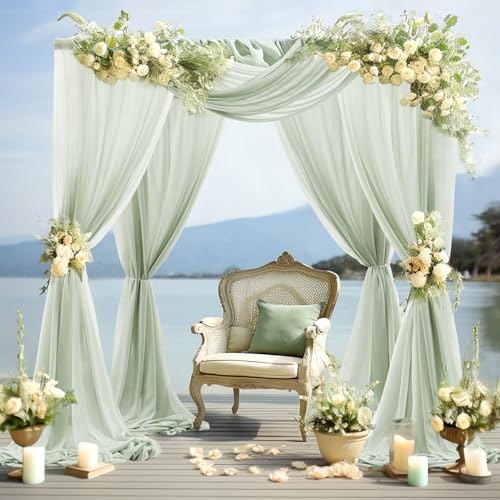 Image of 30 inch x 20Ft Wedding Arch Draping Fabric, 1 Panel Sage Green Sheer Curtain Drapes Extra Wide & Long Backdrop Curtains for Wedding Arch Ceremony Birthday Party Decorations