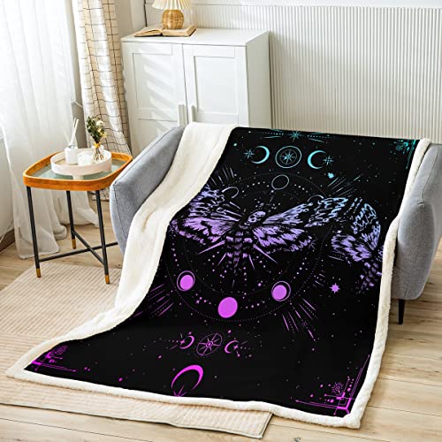 Skull Moth Blanket Gothic Skull Throw Blanket Queen For Kids Girls Teens Boys,Boho Sun And Moon Fleece Blanket Blue Pink Gradient Sherpa Blanket Boheiman Exotic Galaxy Starry Night Fuzzy Blanket #TOP1