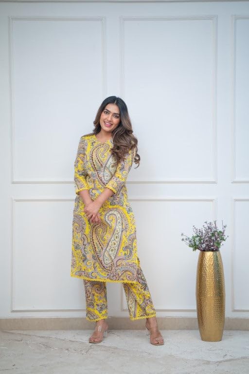 Image of GoSriKi Women's Rayon Viscose Straight Printed Kurta with Palazzo