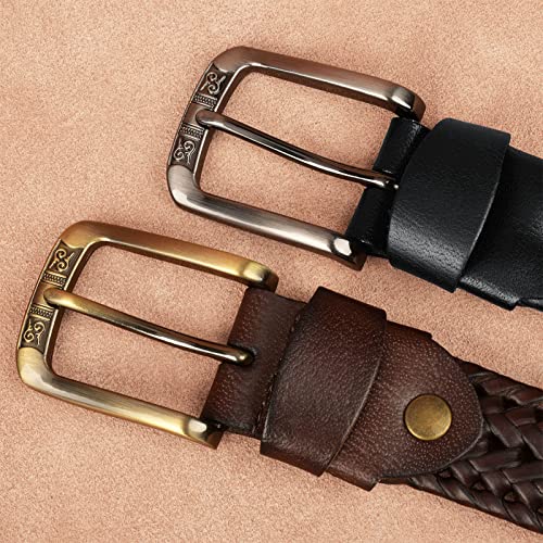 Men's Belts,Men's Fashion Vintage Perforated Casual Braid-Weave Belt with Classic Buckle,Brown,110CM/43.3''4