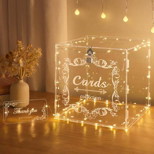 DIWNELEM Acrylic Wedding Card Box with Lock Clear Large Letter Envelope Box Acrylic Wedding Gift Card Box Money Box for Reception Baby Shower Birthday Party Graduation Decorations