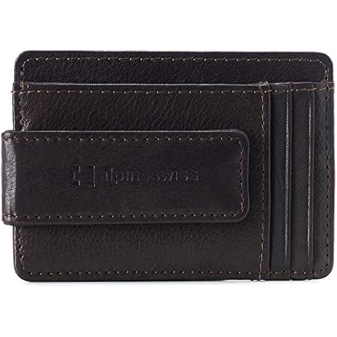 Alpine Swiss Harper Mens RFID Slim Money Clip Front Pocket Wallet Minimalist Leather ID Card Holder Brown Cover