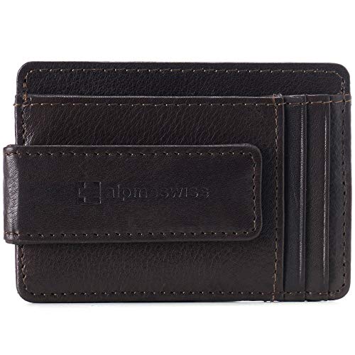 Alpine Swiss Harper Mens RFID Slim Money Clip Front Pocket Wallet Minimalist Leather ID Card Holder Brown
