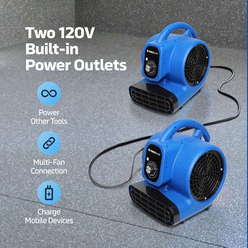 Nexair Secador de carpete industrial empilhável de alta velocidade 1HP 3 velocidades, soprador de ar