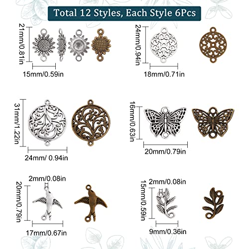 SUNNYCLUE 1 Box 72Pcs 12 Styles Flower Connector Charms Tree of Life Connector Charms Metal Link Charm Butterfly Sunflower Charm for jewellery Making Charms DIY Earring Necklace Bracelet Crafts - Image 2