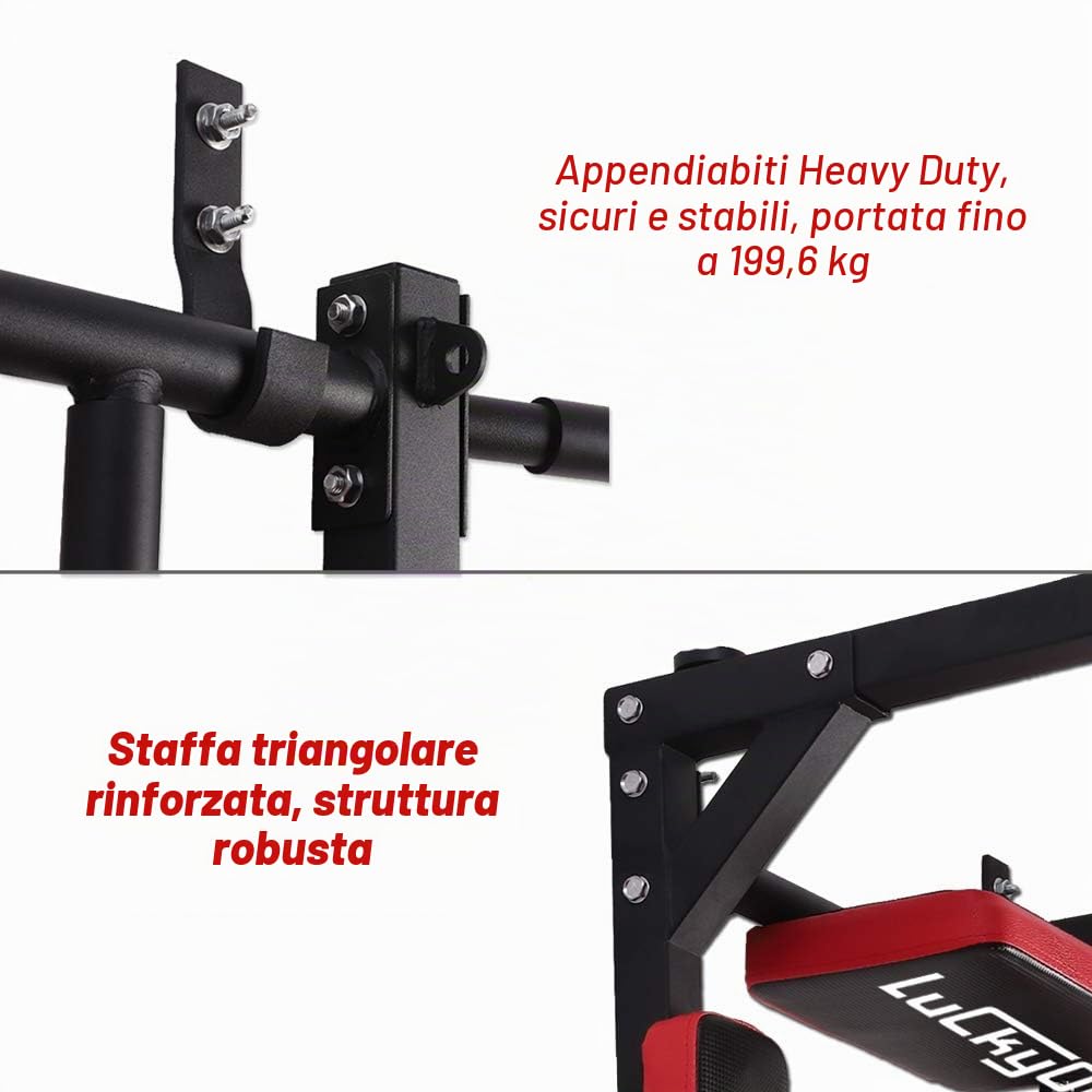 Luckyone Barra multifunzione da parete, per trazioni e menti, per palestra domestica, allenamento al chiuso, supporta fino a 200 kg
