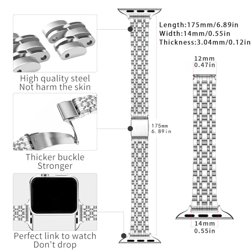 Image of QUNDAXI Slim Watch Band Compatible with Apple Watch 41mm 45mm 42mm 44mm 40mm 38mm Metal Stainless Steel Watchband Suitable for iWatch 11 /10 /9 /8 /7 /6 /5 /4 /3 /2 /1 /SE Series Women Luxury Strap