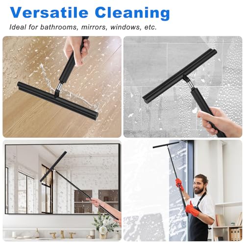 JNUYISW Duschabzieher Langer Stiel, 30-120cm Verstellbarer Wasserschieber Silikon Bodenabzieher mit Halterung Fensterabzieher Abzieher Dusche Boden für Wasser, Haaren, Glasabzieher, Fenster, Spiegel