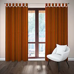 HOMEFLY Orange with Yellow Color Cotton Fabric Door Curtain - Pack of 2 Pieces (8 Feet, Loop, Stripes)