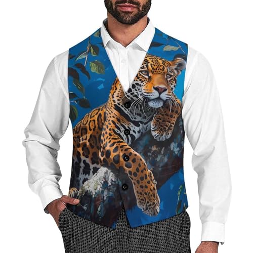 Leopard on Tree Novelty Men's Suit Vest Casual Formal Dress Vests Business Waistcoat
