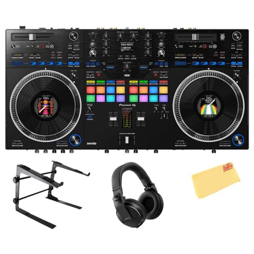 Image of Pioneer DDJ-REV7 Scratch-Style 2-Channel Professional DJ Controller - Black Bundle with Laptop Stand, Headphones, and Austin Bazaar Polishing Cloth