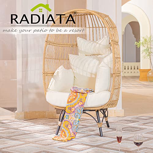 Radiata Oversized Wicker Egg Chair 440Lb Capacity Lounge Basket With Strong Heavy-Duty Steel Frame For Indoor Outdoor Patio Backyard Living Room (Beige) #TOP6