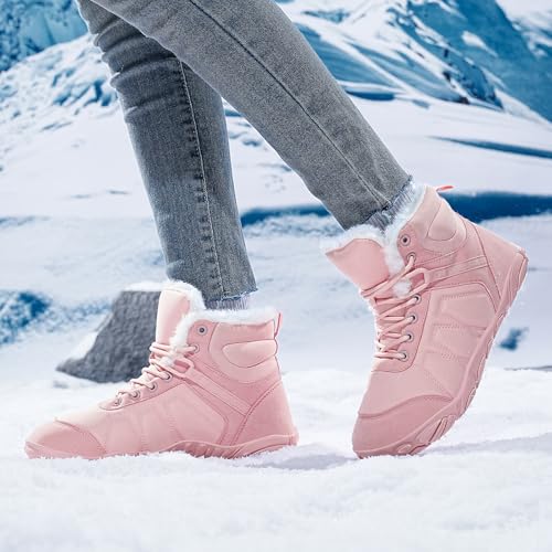 Image of Mens Womens Snow Boots Winter Barefoot Shoes Warm Fur Lined Short Ankle Booties Outdoor Anti-Slip Wide Toe Box Walking Winter Shoes