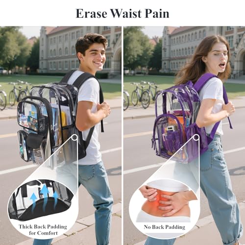 PACKISM 18 Inch Extra Large Clear Backpacks for School Bundle with Reusable Clear Lunch Bag, See Through PVC Transparent Back to School Set, Black (Age 12+)4