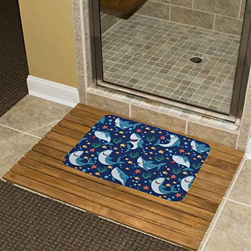 Fisnae Sea Sharks Seaweed Bathroom Rugs 20 X 32 In Ocean Fish Bath Mats For Bathroom Non Slip Absorbent Soft Rug For Kitchen Dining Living Bathroom Office #TOP4