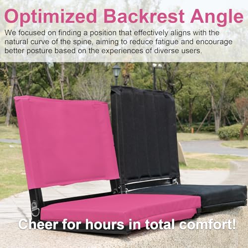 Image of Stadium Seats with Back Support for Bleachers, Folding Bleacher Seat Bleacher Chairs with Back and Cushion, Padded Stadium Chair with Shoulder Strap, Large Mesh Pocket & Carry Handle, Pink