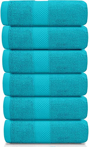 Image of White Classic Luxury Aqua Hand Towels - Soft 100% Turkish Cotton | Highly Absorbent Hotel spa Bathroom Towel Collection | 16x30 Inch | Set of 6