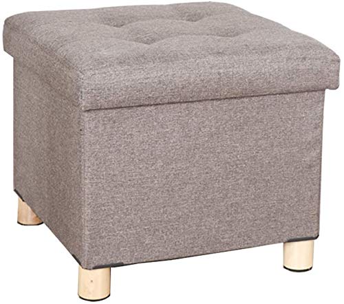 Repose-pieds en lin marron avec pouf de rangement cubique 38cm