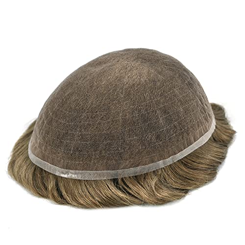 Mens Hair Piece Full French Lace Real Human Replacement System Hair Breathable Toupee For Men Bleached Knot Hair Prosthesis 6X8" 80% Density #18 MEDIUM BLONDE - Image 4