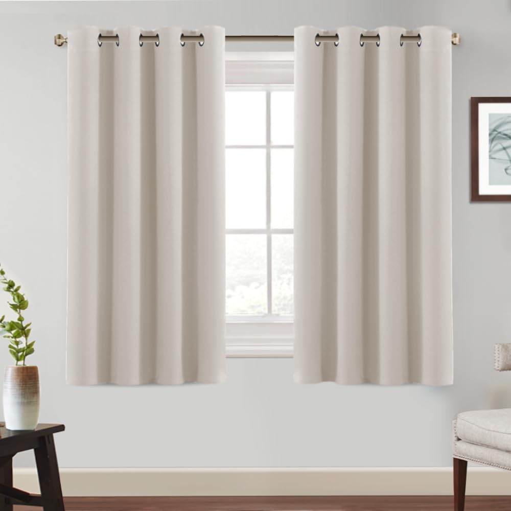 Cortinas Salon Cortina,Opaca Acústica Blackout - Aislante para Ventanas de Habitación/Salón,140x145 cm,Blanco Marfil OEKO-TEX STANDARD 100