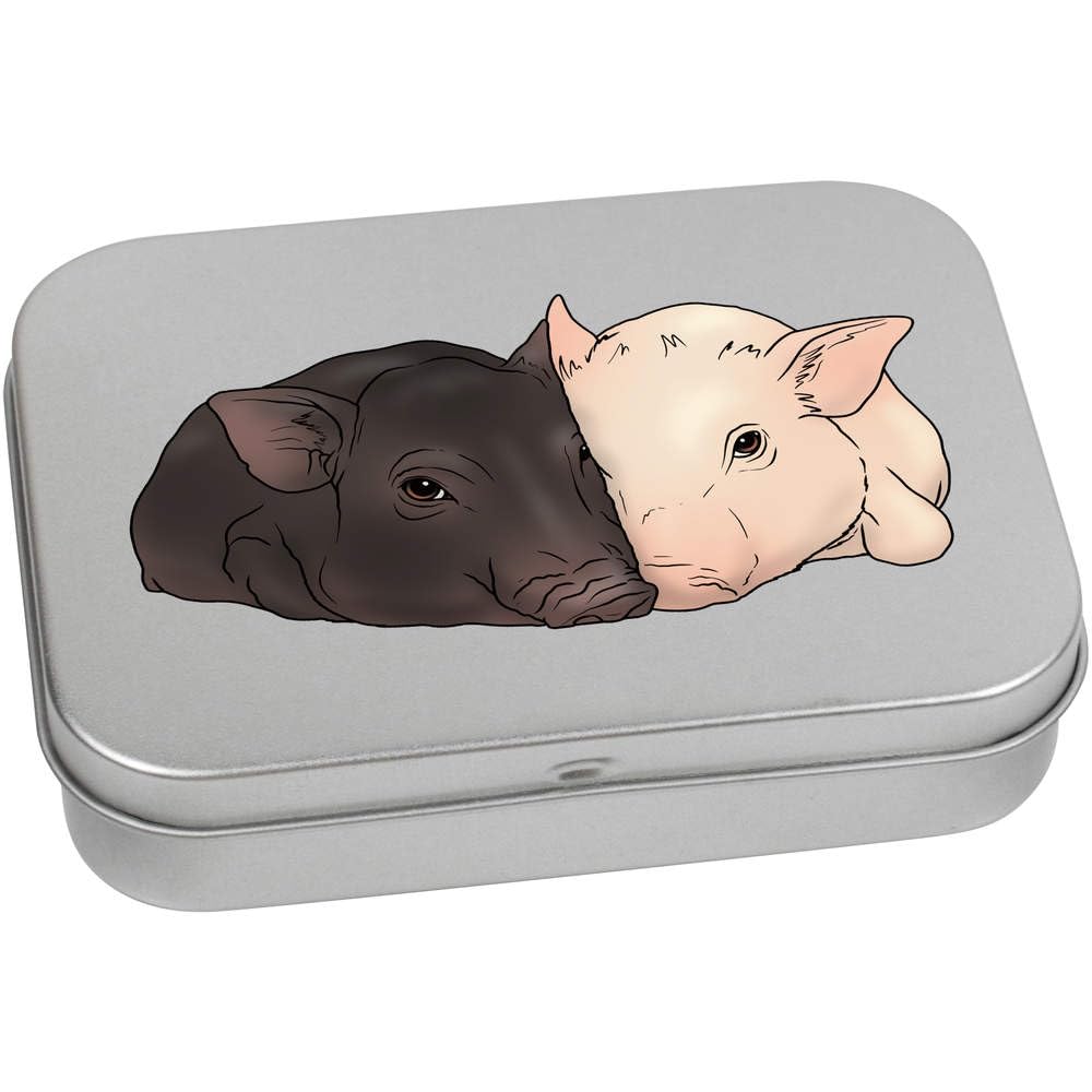 Azeeda 110mm 'Cuddling Pigs' Metal Hinged Tin/Storage Box (TT00238567)