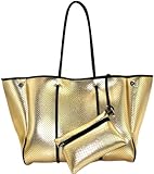 XPONNI Neoprene Tote - Large Beach, Gym, Travel Bag for Women (Golden)