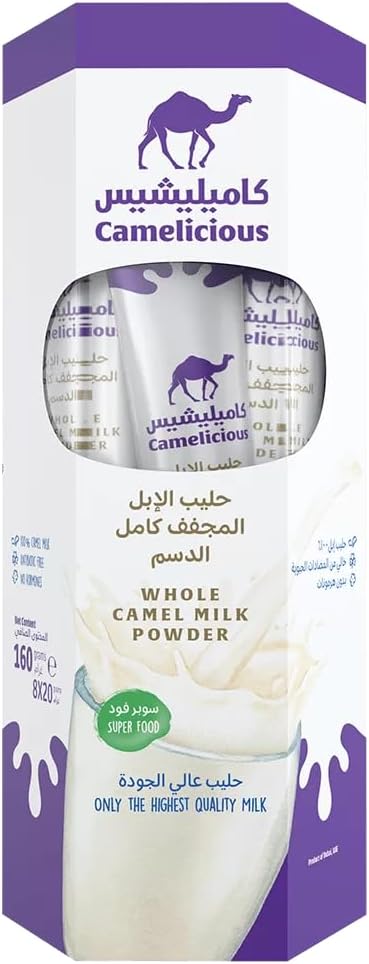 Camelicious Camel Milk Full Cream Powder 20gm x 8 Sachets |100% Pure - No Hormones & Antibiotic-Free |Easily Digestible |Rich in Protein, Calcium, Vitamins B & C