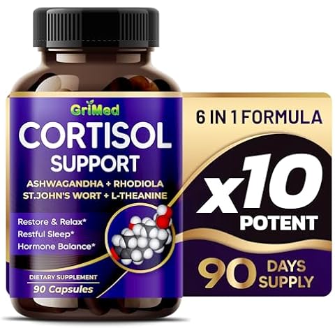 GriMed Ashwagandha Rhodiola 14,150mg - x 10 Power with St.John's Wort, L-Theanine - Restore & Relax, Restful Sleep - USA Made & Tested (90 Count (Pack of 1)) Cover