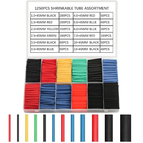 1250 Stück Schrumpfschlauch Set, Schrumpfschläuche, 2:1 Verhältnis isolierschlauch Schrumpfschlauch Sortiment, Electrical Wire Kabel Heat Shrink Tube Kit, zum Isolieren & Reparieren von Kabeln