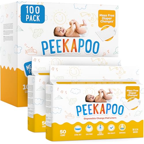 Image of Peekapoo - The Original Disposable Baby Changing Pad Liners – 100 Pack | Super Soft, Waterproof, Ultra Absorbent | Portable, Travel-Friendly, Mess-Free Diaper Changes Anywhere