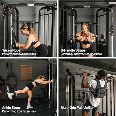 Titan Fitness Functional Trainer, Cable Crossover Machine with 200 LB Double Weight Stack, 2:1 Cable Pull Station, Home Gym Workout Weight Training Machine with Attachments